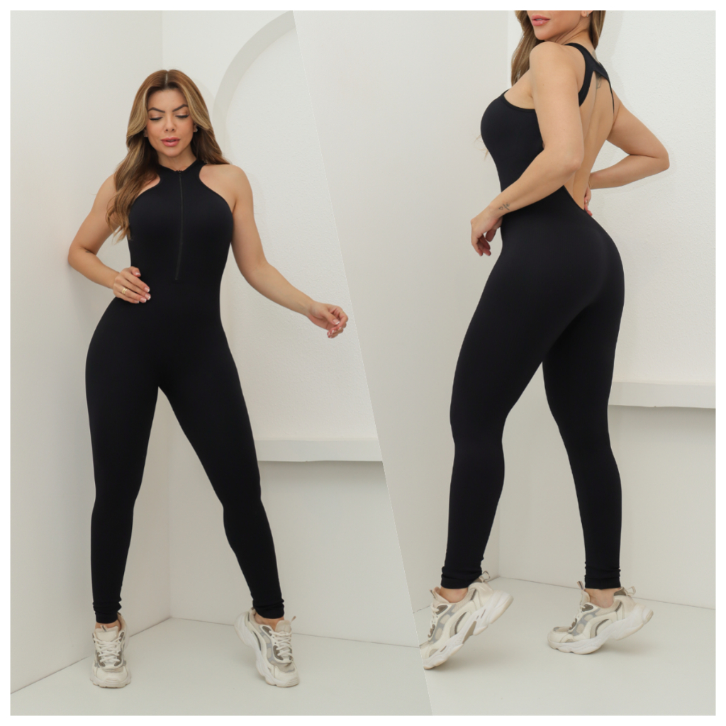 Imagem Macacão Fitness Feminino Yoga Esportivo Canelada Poliamida Academia Elástica 3RD SD1518