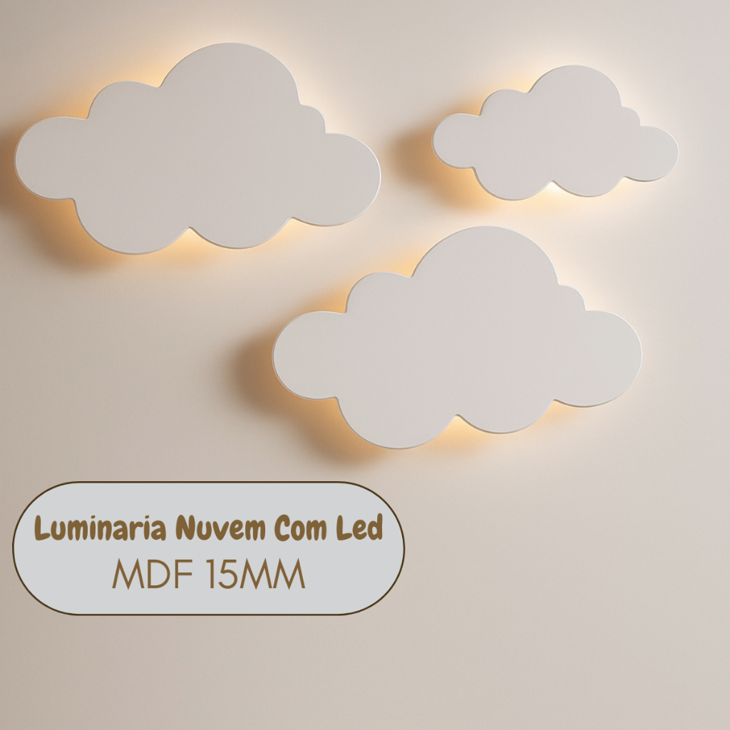 Kit Luminária Nuvem Em MDF 15mm  Led Branca Quente ou Fria 3 Peças Envio Imediato