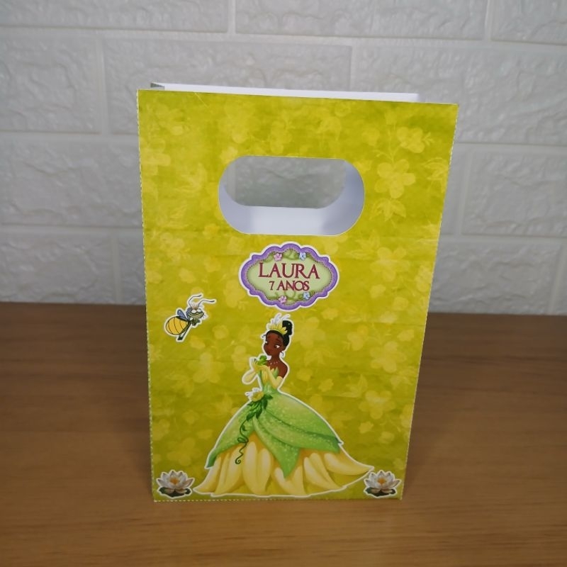 Sacola Personalizada com Alça Embutida Fundo Automático Princesa Tiana A Princesa e O Sapo /Lembrancinha de Festa