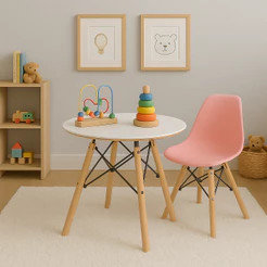 Conjunto Mesa Infantil Eames Redonda 60cm com 1 Cadeiras Eames Quarto e Brinquedoteca