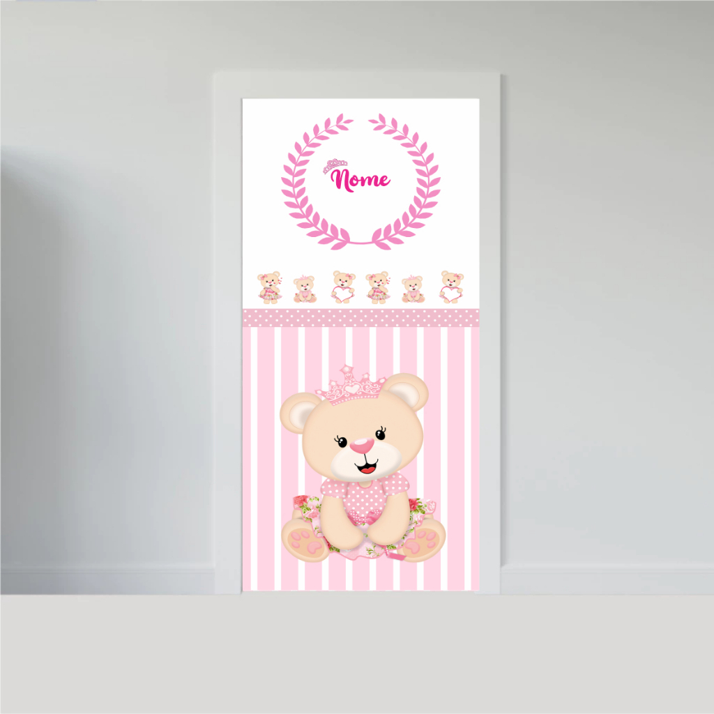 ADESIVO PARA PORTA - URSA PRINCESA - INFANTIL - COM NOME 01520