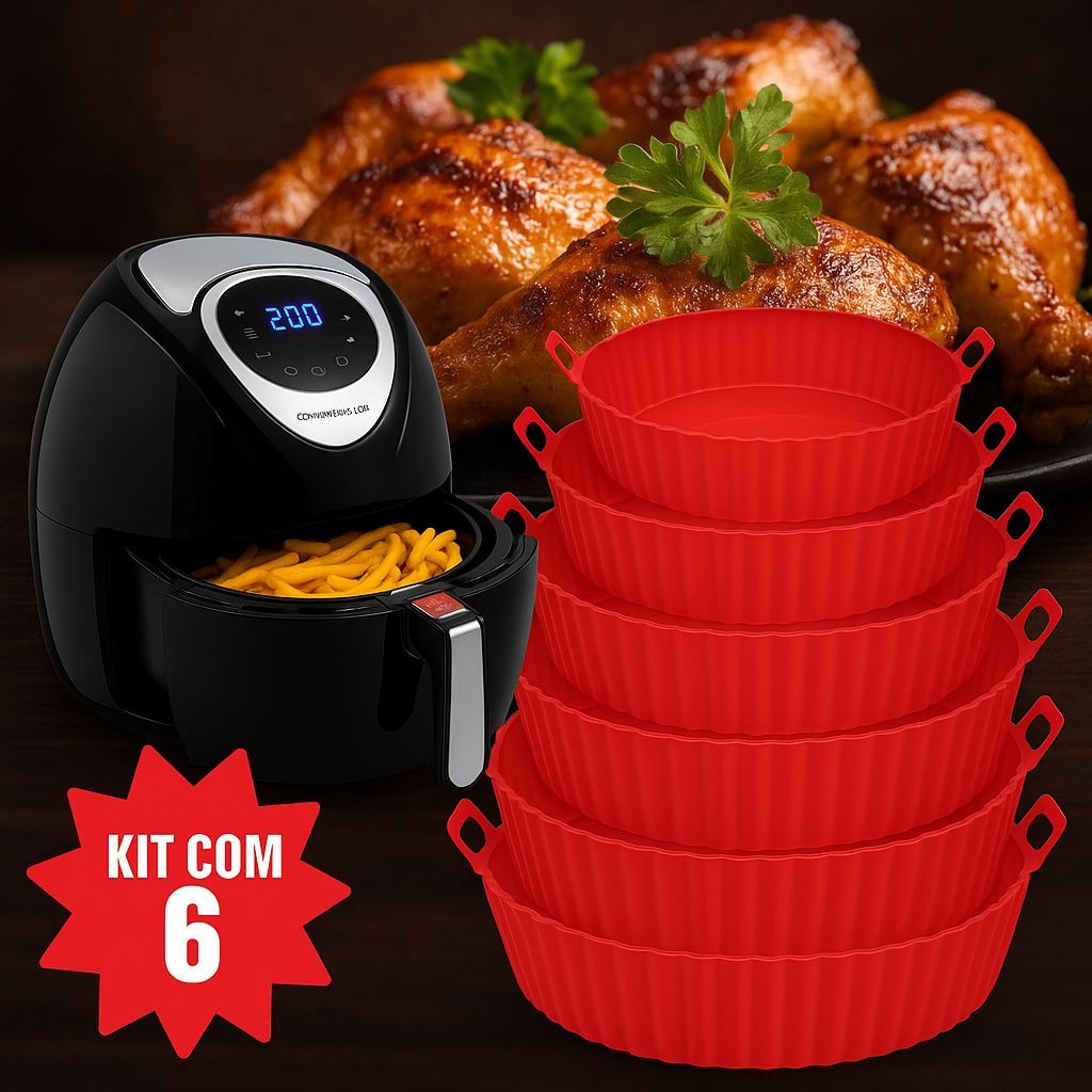 Imagem Kit 6 Forma de Silicone para Fritadeira Air Fryer com Alça Antiaderente Cozinha
