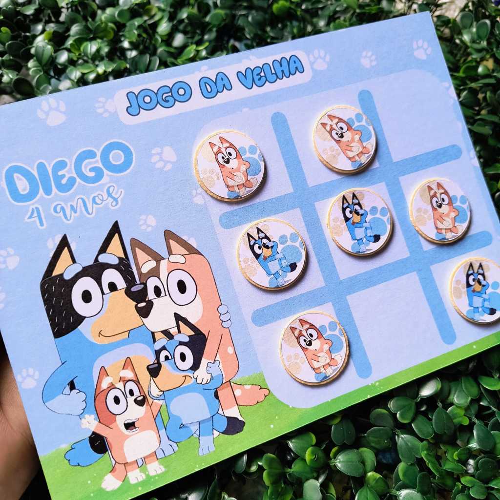 Jogo da Velha Personalizado Bluey e Bingo | Fazemos Outros Temas | Lembrancinha Festa Infantil | Kit Educativo