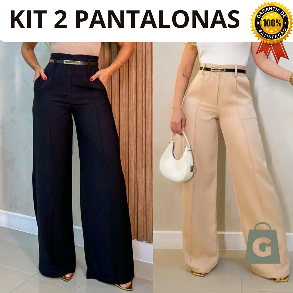 Kit 2 Calças Com Cinto Social Feminina Pantalona Alfaiataria Lançamento Moda Luxo Elegância Social em Oferta na Shopee