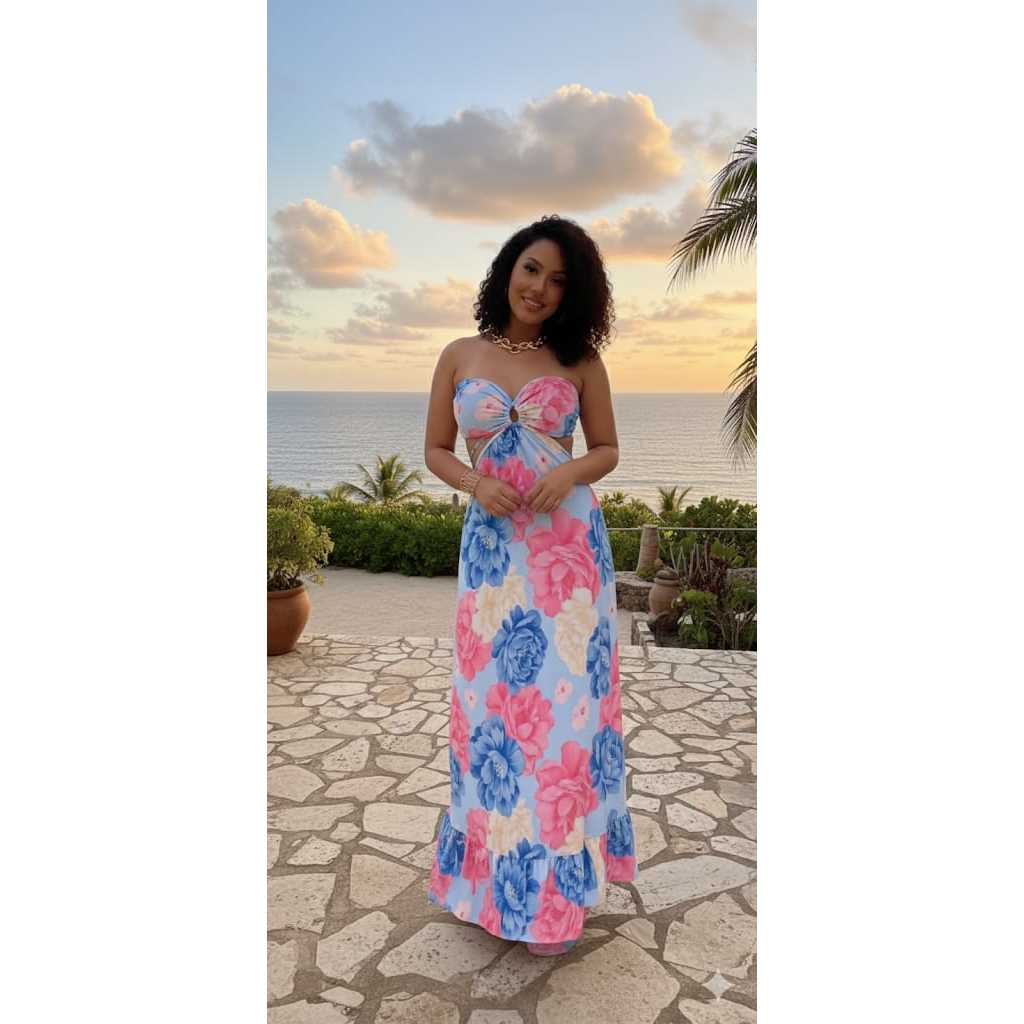 Vestido Longo Floral com recorte PRIMAVERA/VERÃO PRIMAVERA/VERÃO
