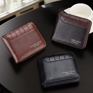 Carteira Masculina Cartão Porta-Moedas Com Zíper Vintage De Couro Grande Capacidade em Oferta na Shopee