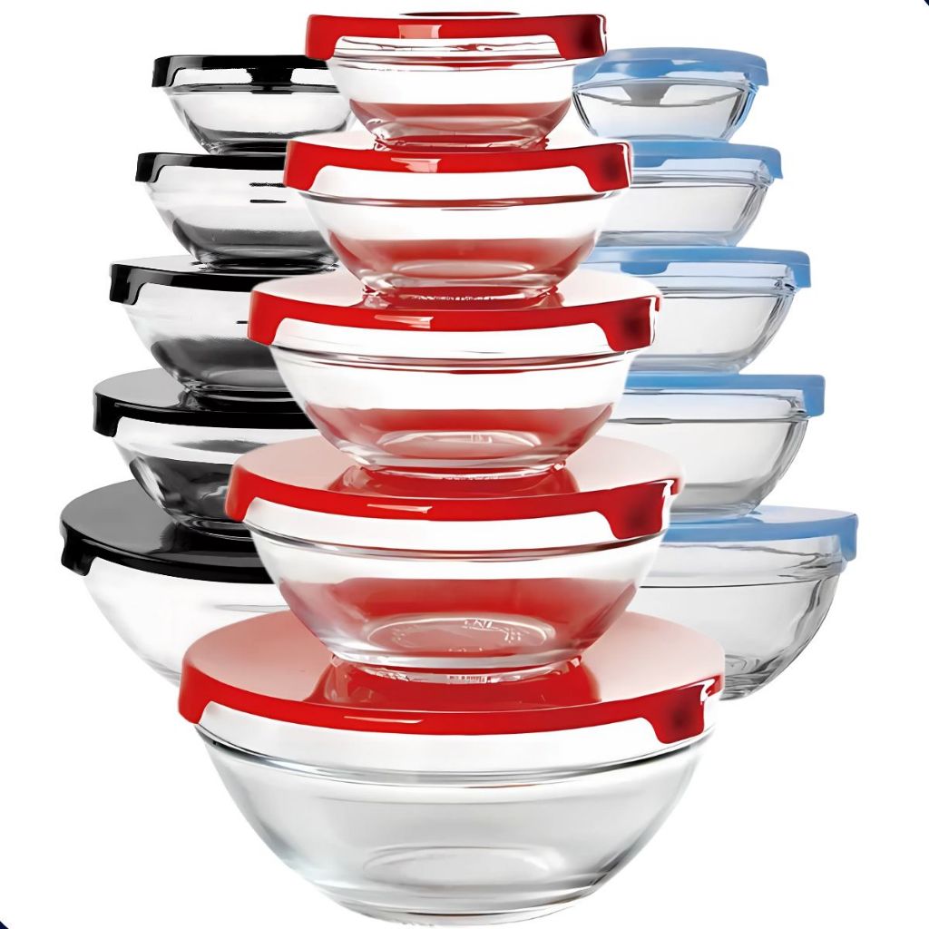 Conjunto 5 Potes Vidro Com Tampa Jogo De Vasilhas Tigelas Bowls Marmita Armazenamento De A...