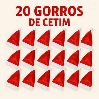 20 Gorro de Natal Touca Papai Noel Cetim Tradicional Vermelho