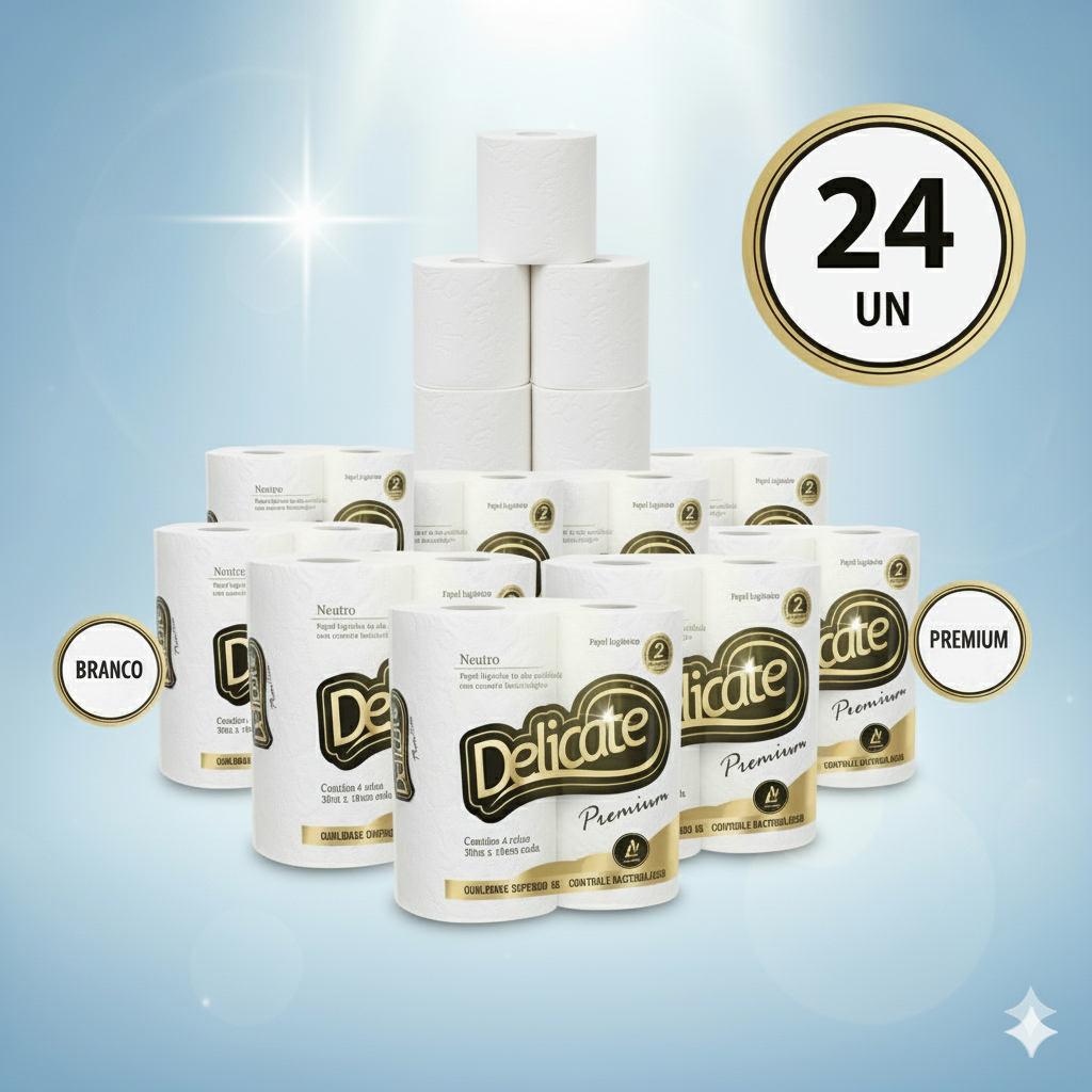 Kit 24 Rolos Papel Higiênico Folha Dupla Delicate Premium 30m - Macio e Absorvente - Alta Qualidade