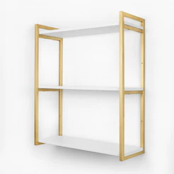 Prateleira de Parede Industrial 3 Nichos MDF Aço Organizador Banheiro Cozinha Lavanderia Decoração