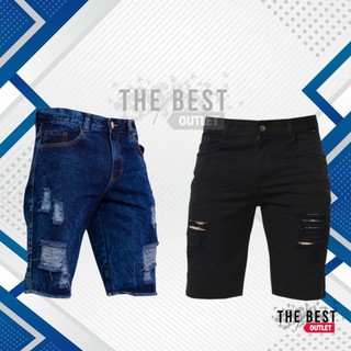 Kit Masculino 2 Bermuda Jeans Rasgada Masculina Shorts da Moda Desfiado