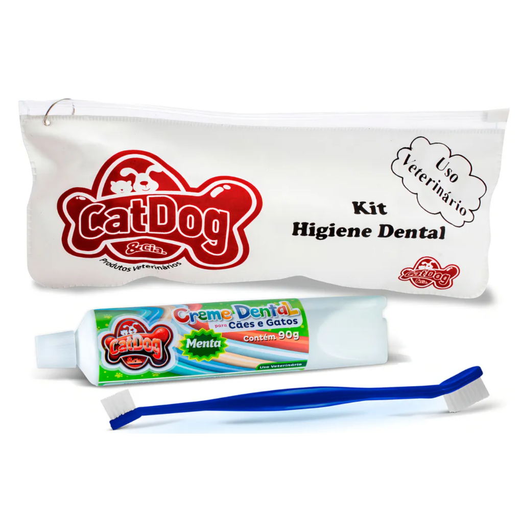 CatDog - Kit Higiene Bucal para Cães e Gatos - Creme Dental 90g + Dedeira + Bolsinha