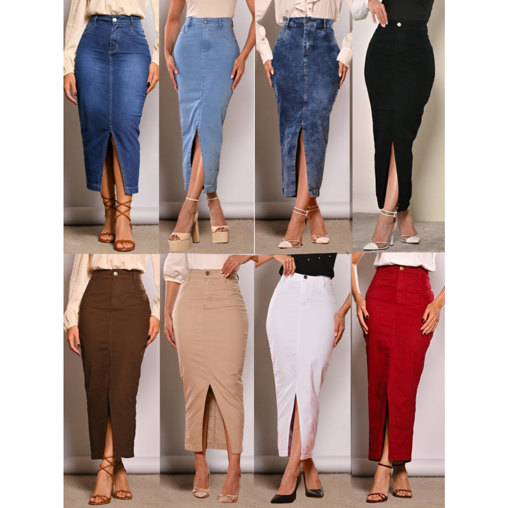 Saia Longa Jeans/Brim Moda Elegante Evangélica Anagrom Várias Cores em Oferta na Shopee