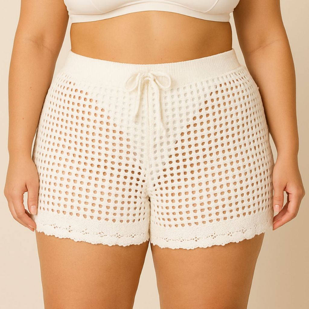 Short Tricô Vazado Feminino Plus Size Verão Praia Resort Estilo Sofisticado Envio Imediato em Oferta na Shopee