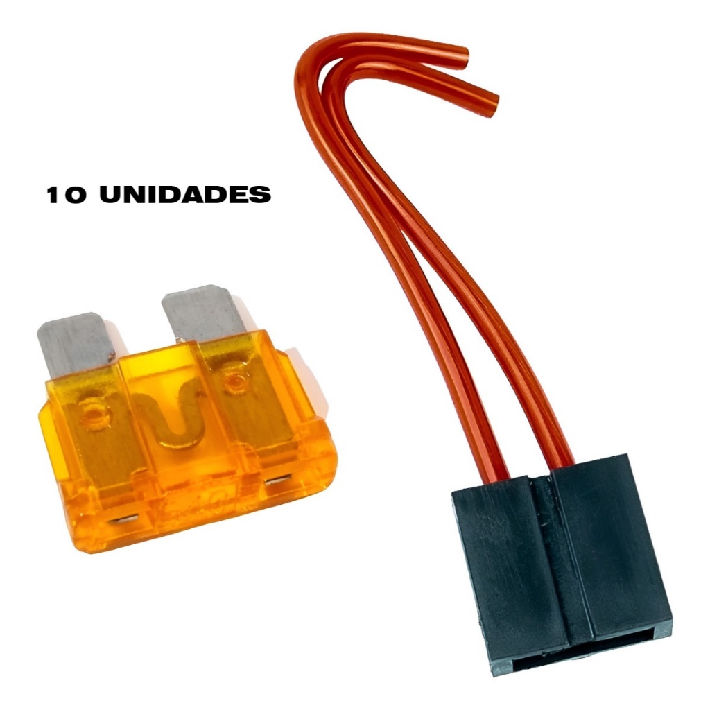 10 Porta Fusível Suporte Fio 4mm E 10 Fusiveis Lamina Médio de 40 Amperes