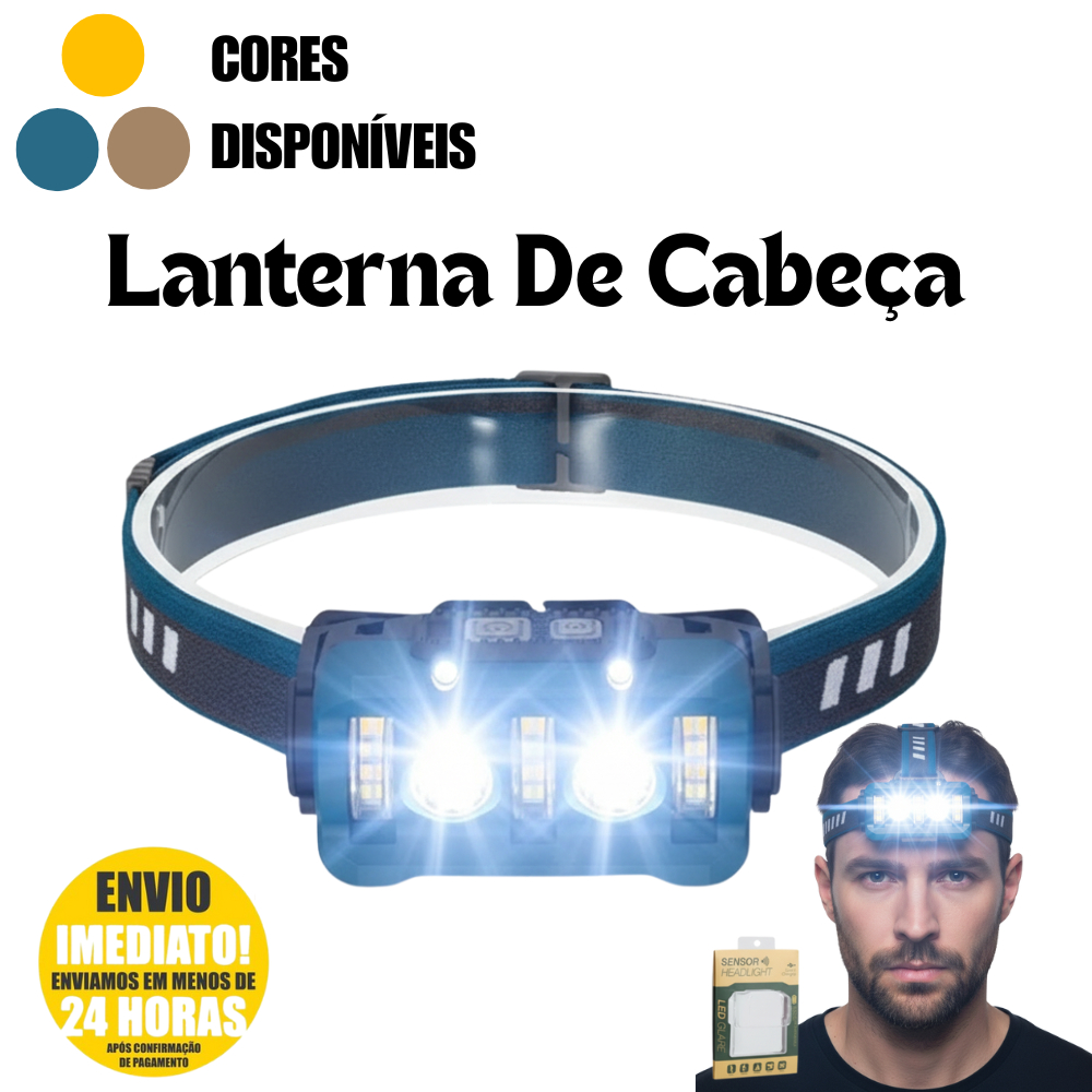 Lanterna De Cabeça Recarregavel Tipo C Prova Dágua - Luz De Led Com Sensor e Controle De Gestos