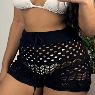 Short Saída de Praia Tricot Crochê Vazado Feminino Verão Moda Praia Piscina veste do 36 ao 42 em Oferta na Shopee