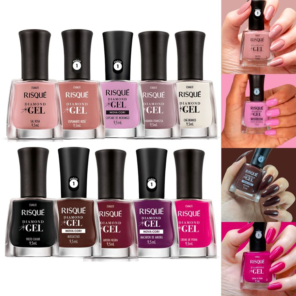 Esmaltes Gel Risque Diamond Efeito Gel Coleção Nova Esmalte Atacado