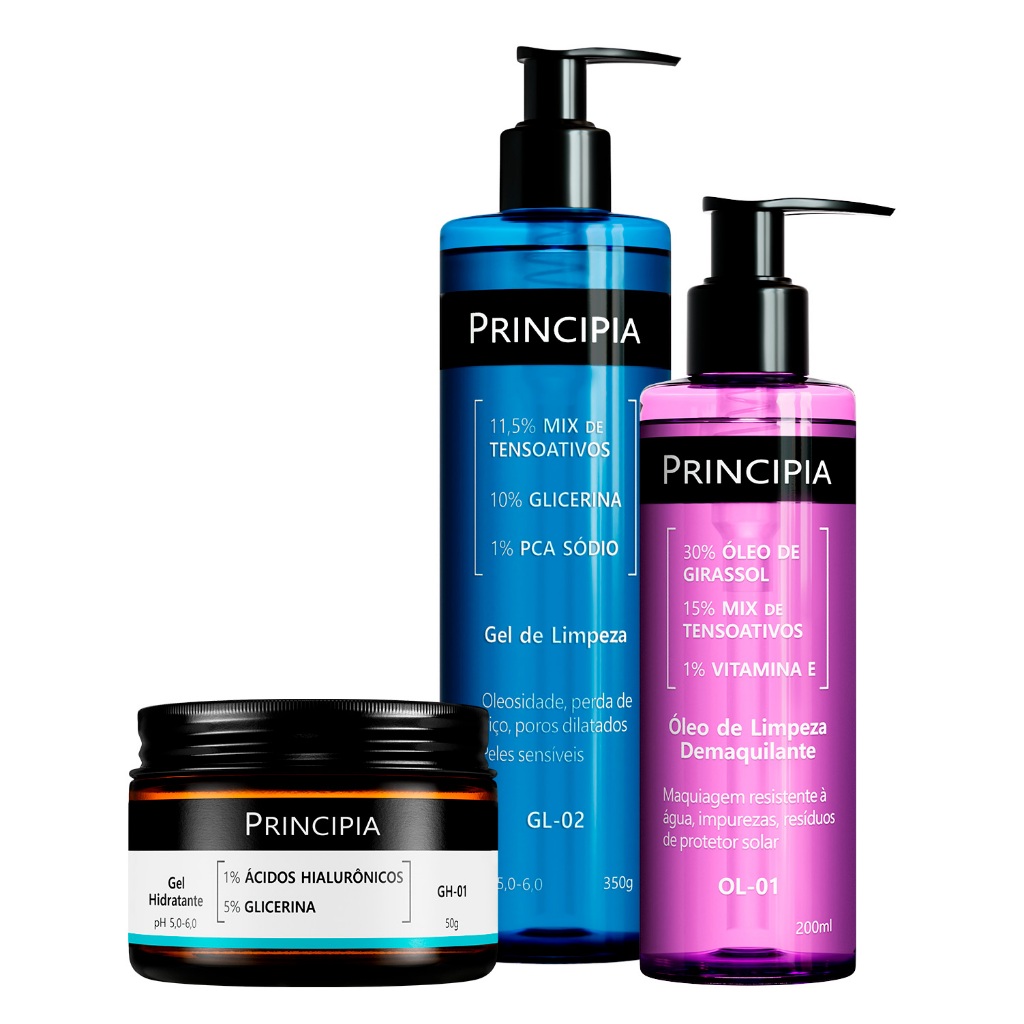 Principia Kit GH-01 + OL-01 + GL-02 (Gel Hidratante GH-01 + Óleo demaquilante OL-01 + Gel de Limpeza 02) em Oferta na Shopee