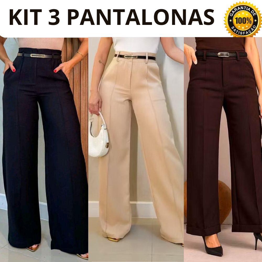 Kit 3 Calça Social Feminina Pantalona Com Cinto Alfaiataria Lançamento Moda Luxo Elegancia Social em Oferta na Shopee