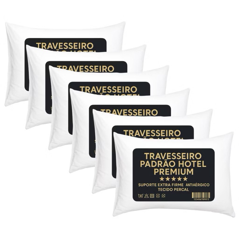 Kit 6 Travesseiro Padrão Hotel 300 Fios Antialérgico 50 x 70 cm Premium Fibra Siliconada Descanso Luxo em Oferta na Shopee