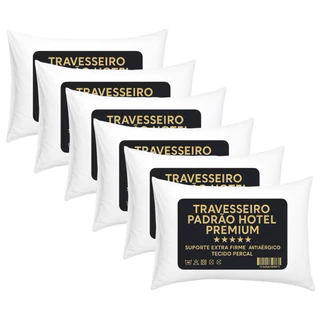 Kit 6 Travesseiro Padrão Hotel 300 Fios Antialérgico 50 x 70 cm Premium Fibra Siliconada Descanso Lu