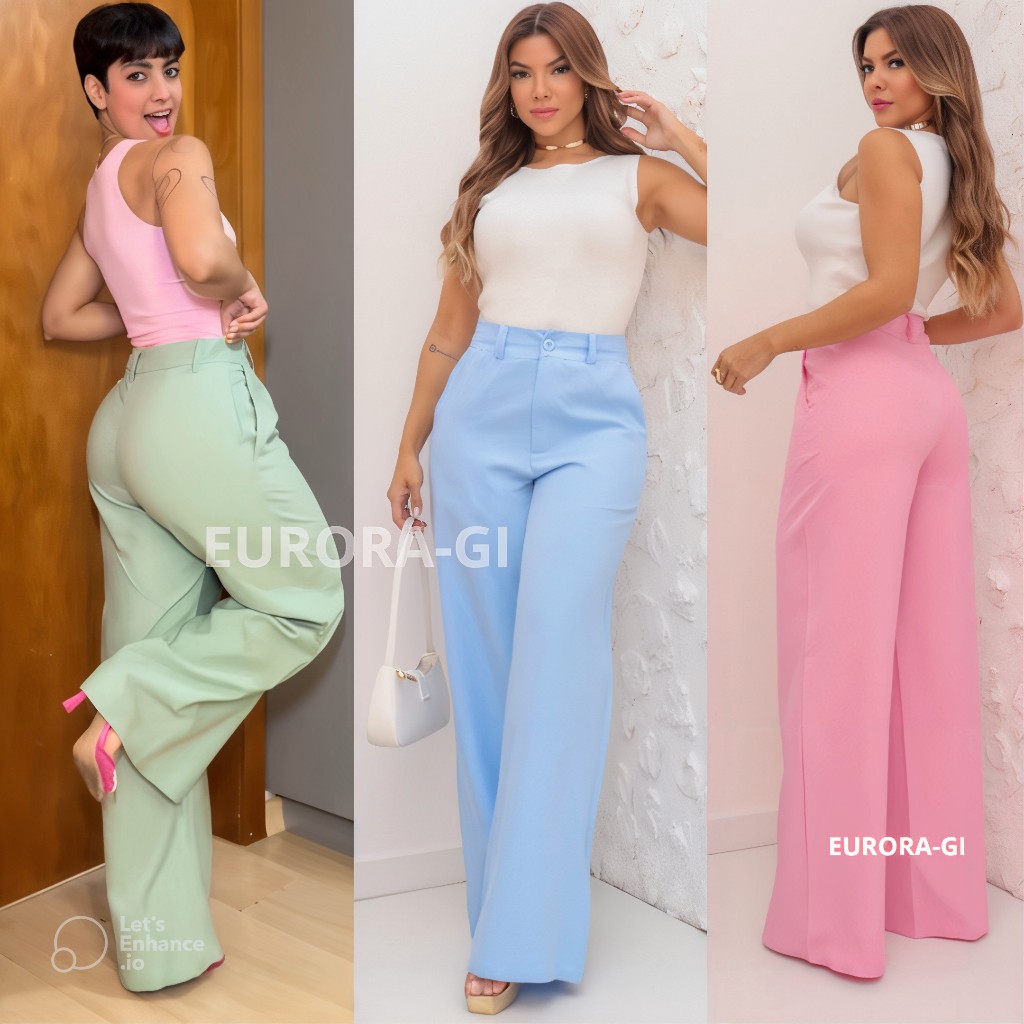 Calça Pantalona Feminina  Alfaiataria Premium Cintura Alta Com Bolsos E Botão Em Promoção