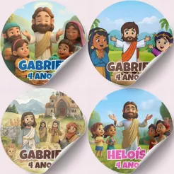 50 Adesivos Personalizados Jesus Redondo para Lembrancinhas Festa Infantil | 4x4 cm ou 5x5 cm