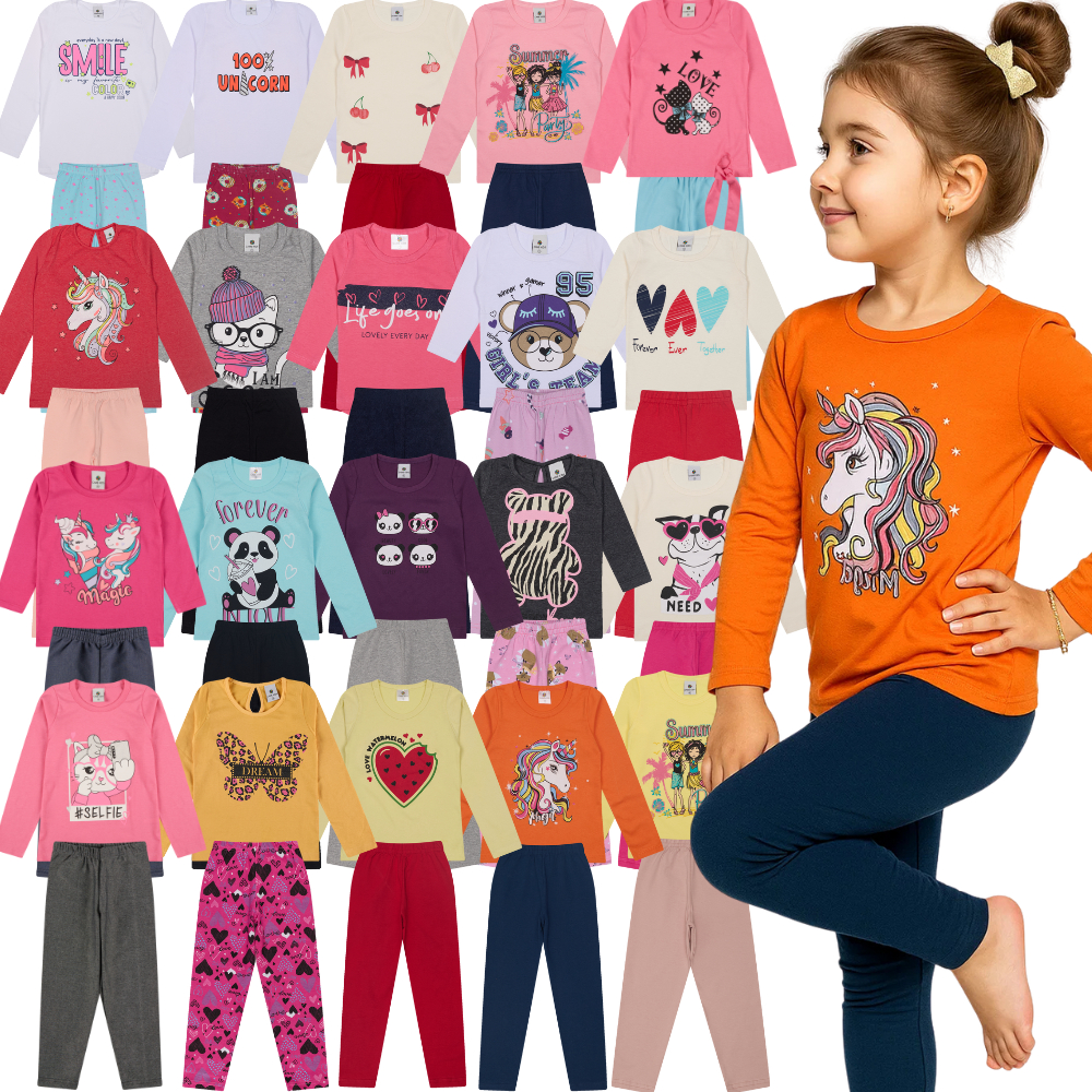 Conjunto Meia Estação Infantil Menina | Tamanho 1 ao 10 Anos | Kit Blusas + Calça Legging Infantil Menina (sortido) em Oferta na Shopee