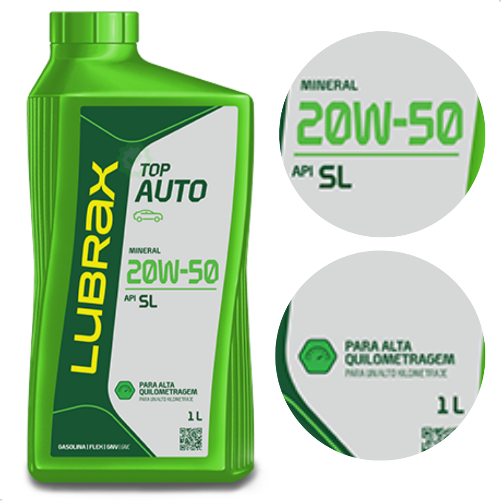 Kit 2 Óleos Lubrax 20w50 Mineral Top Auto com 1 litro - NOVA EMBALAGEM