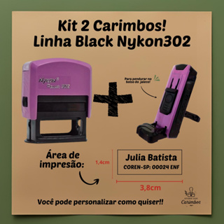 kit 2 Carimbos  POCKET + Carimbo automático linha Black VPOWER Nykon 302 – 38x14 mm em Oferta na Shopee