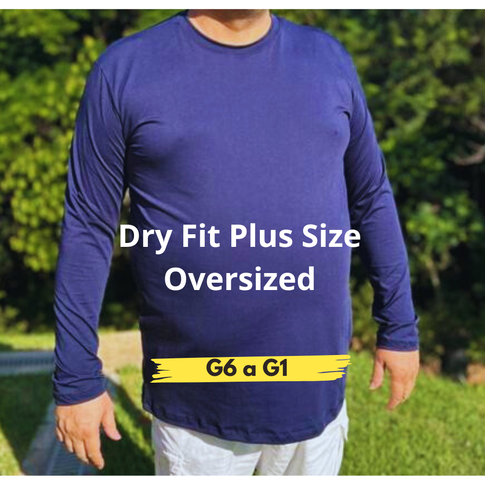 Camiseta Masculina Dry Fit Plus Size Oversized Manga Longa Caminhada Térmica Proteção Solar UVA UVB