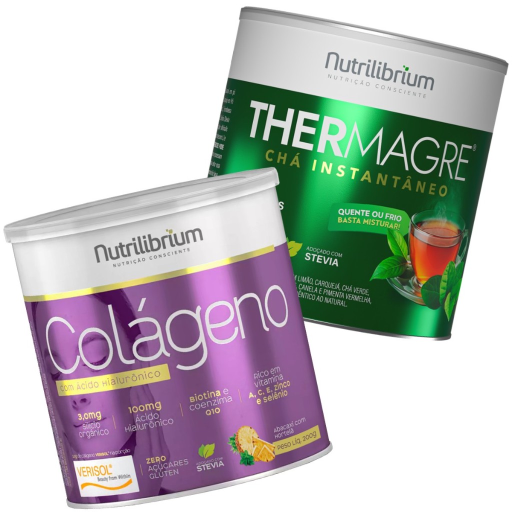 Colágeno Hidrolisado Verisol 200g + Chá Verde Thermagre 140g Nutrilibrium em Oferta na Shopee