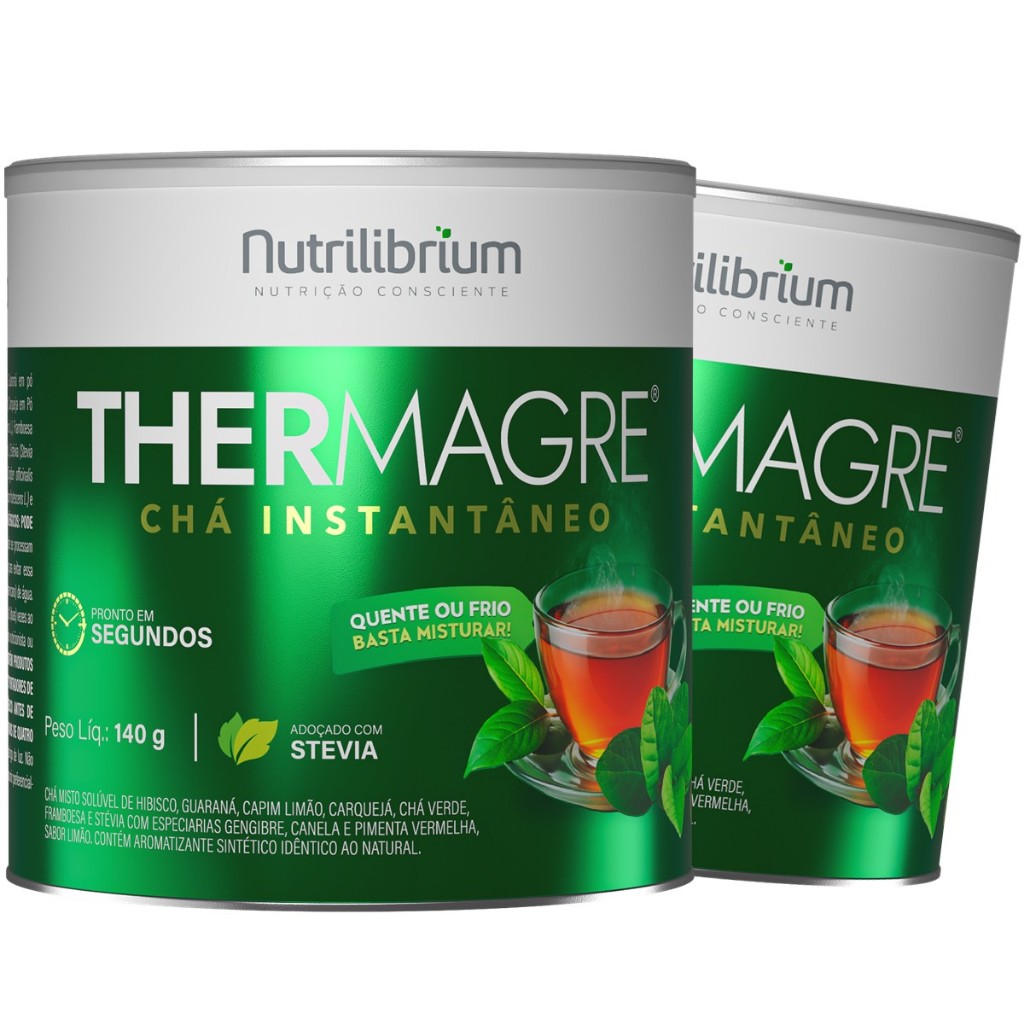 Kit 2x Chá Thermagre 140g Solúvel Chá Verde Quente Ou Frio Nutrilibrium
