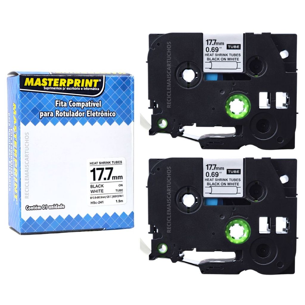 2 Fita Hsc 241 Hsc-241 Tubo Termo Retrátil 17.7mm 1.5m Preto/Branco Masterprint
