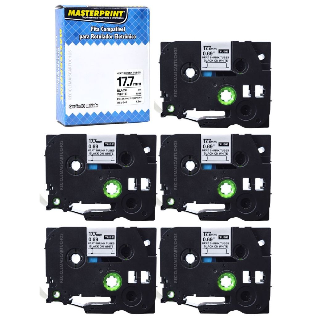 5 Fita Hsc241 Hse241 Rotulador 17.7mm 1.5m PTE300VP PT-E300VP Tubo Termo Retrátil Masterprint