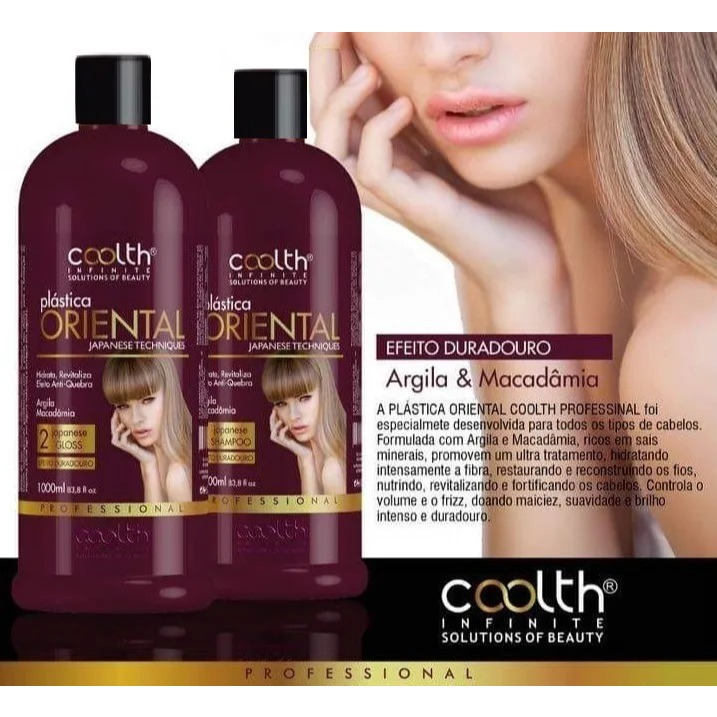 Kit Escova Progressiva Plástica Oriental Coolth  LISO PERFEITO 1L (Shampoo e Gloss) COM ATIVO SEM FORMOL