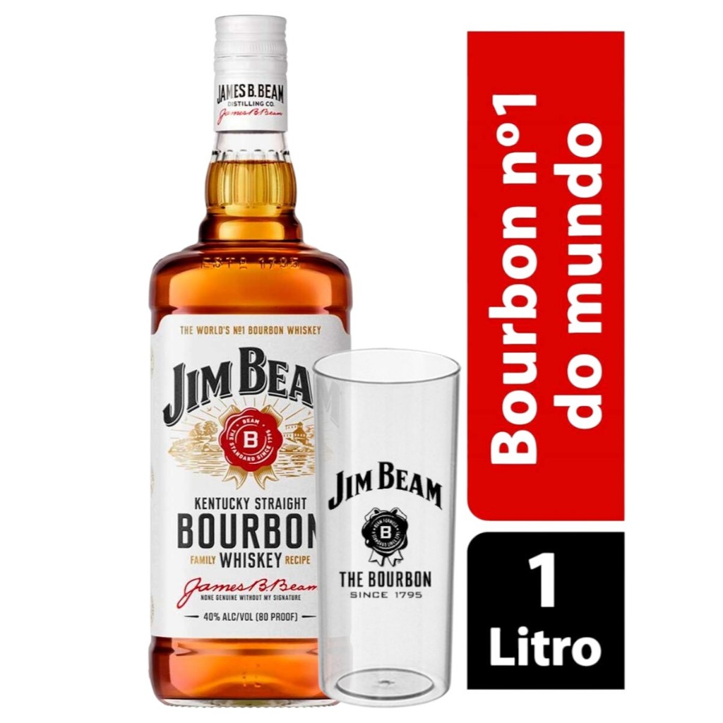 KIT WHISKEY JIM BEAM WHITE 1000ML + COPO ACRÍLICO PERSONALIZADO em Oferta na Shopee