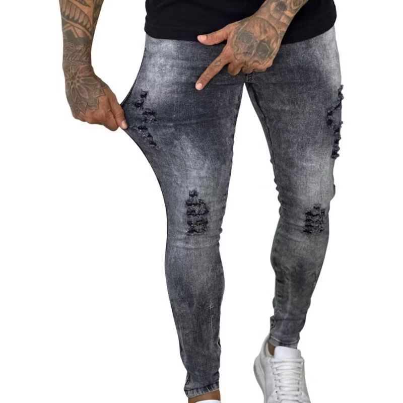 Calça Jeans Masculina Skinny Rasgada Destroyed Cinza Grafite em Oferta na Shopee