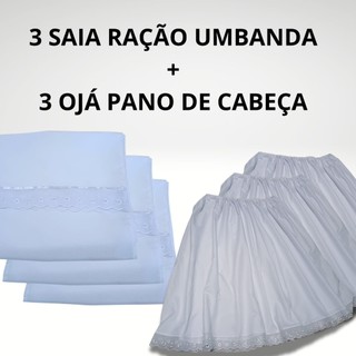 CONJUNTO 3 OJA + 3 SAIAS ROUPA RAÇÃO RELIGIOSA DE UMBANDA E CANDOMBLÉ BRANCA EM MICROPERCAL 2,5 RODA 85 ALTURA, OJÁ 2 MT