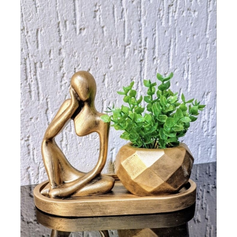Conjunto Pensador  com Plantinha e vasinho Artificial e sem Plantinha com Vaso e Bandeja em Oferta na Shopee