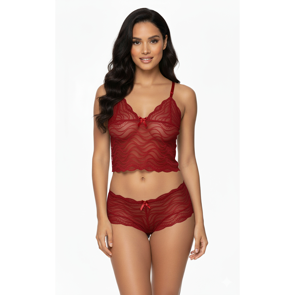 Conjunto Sutiã Sem Bojo e Calcinha Em Renda Cropped Confortável Lingerie Respirável Barato Edumara