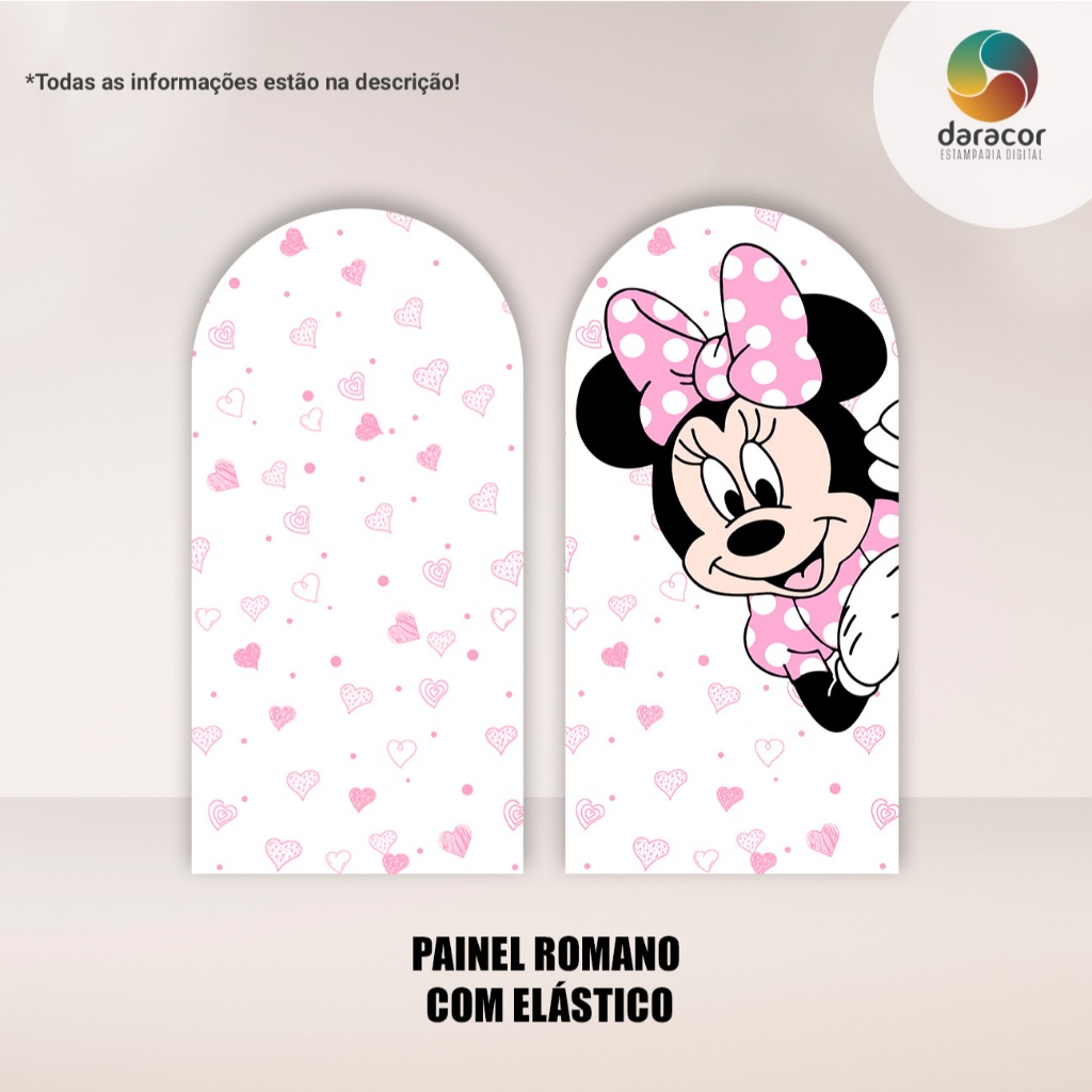 Kit 2 Painéis Romano Menina Mouse 02 Face Única c/ Elástico e Vertical c/ Overlock