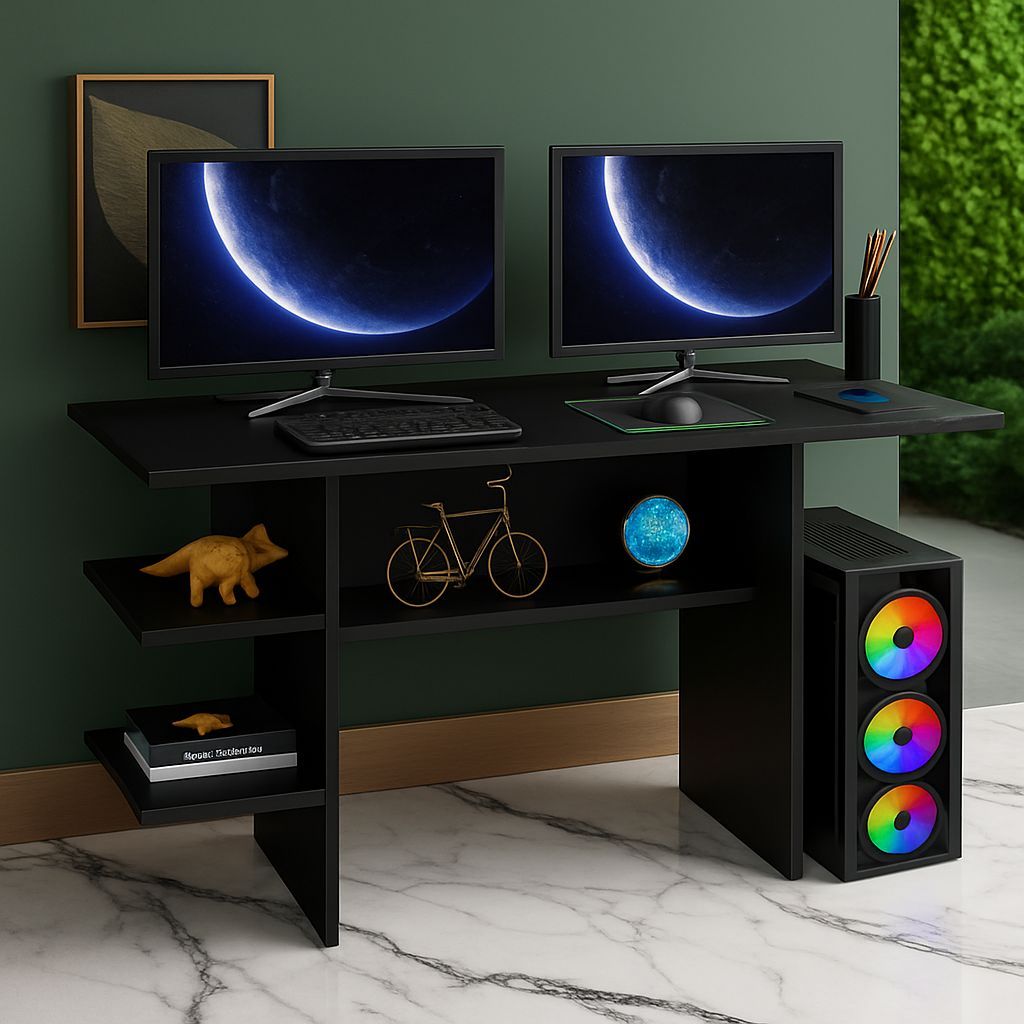 Mesa Gamer Escrivaninha Compacta – Multiuso para Computador, Quarto e Escritório –  Cor Preta