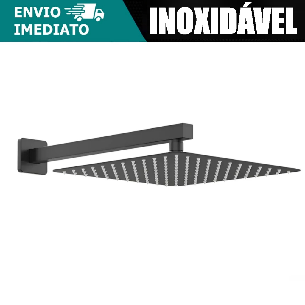 Chuveiro Ducha Inox 304 Quadrado Articulado 20X20 Slim Banheiro Acabamento Preto Piscina Externa em Oferta na Shopee