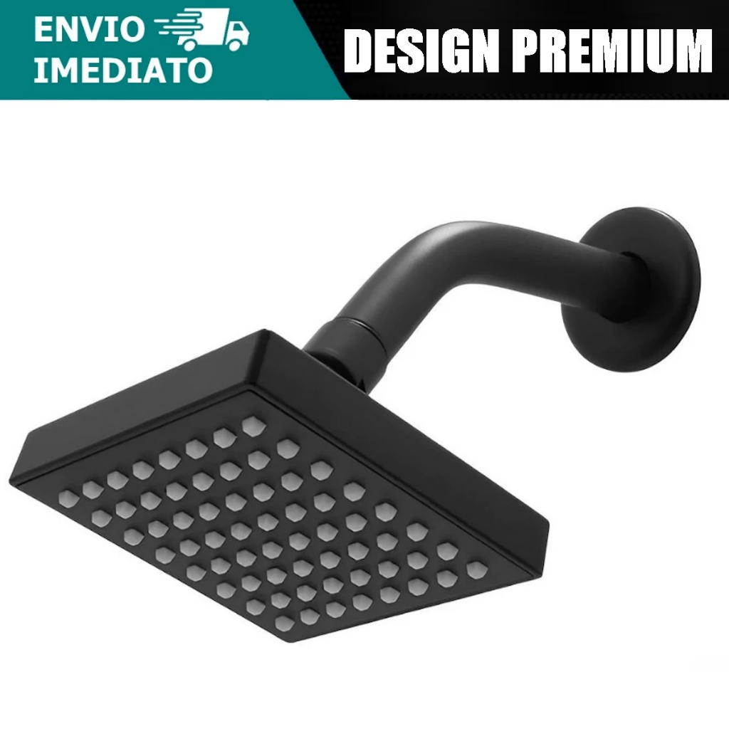 Ducha Chuveiro ABS Preta Articulado Quadrado 85mm Para Aquecedor Solar Ou Gás Piscina Área Externa