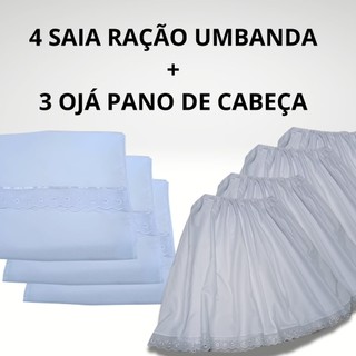 CONJUNTO 3 OJA + 4 SAIA ROUPA RAÇÃO RELIGIOSA DE UMBANDA E CANDOMBLÉ BRANCA EM MICROPERCAL 2,5 RODA 85 ALTURA, OJÁ 2 MT