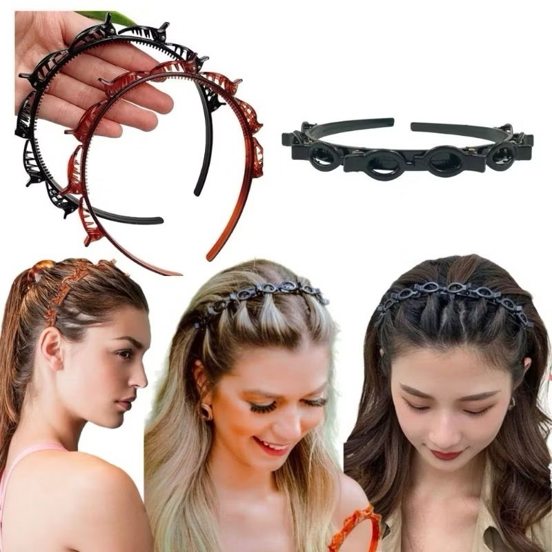 Tiara /Bandas de dupla camada presilha bandas de cabelo plástico trançado em Oferta na Shopee