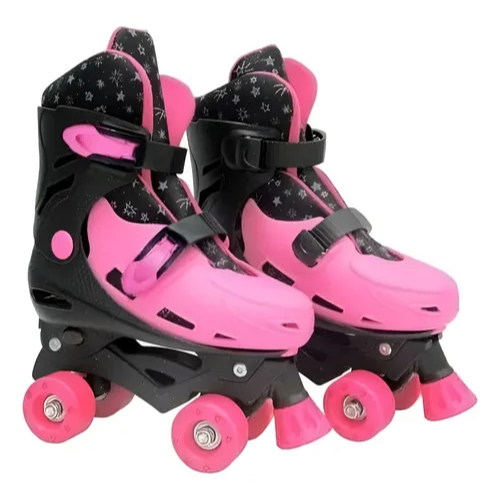 Patins Roller Glitter Rosa/preto Ajustável 37/40 Dm Radical Preto com Rosa