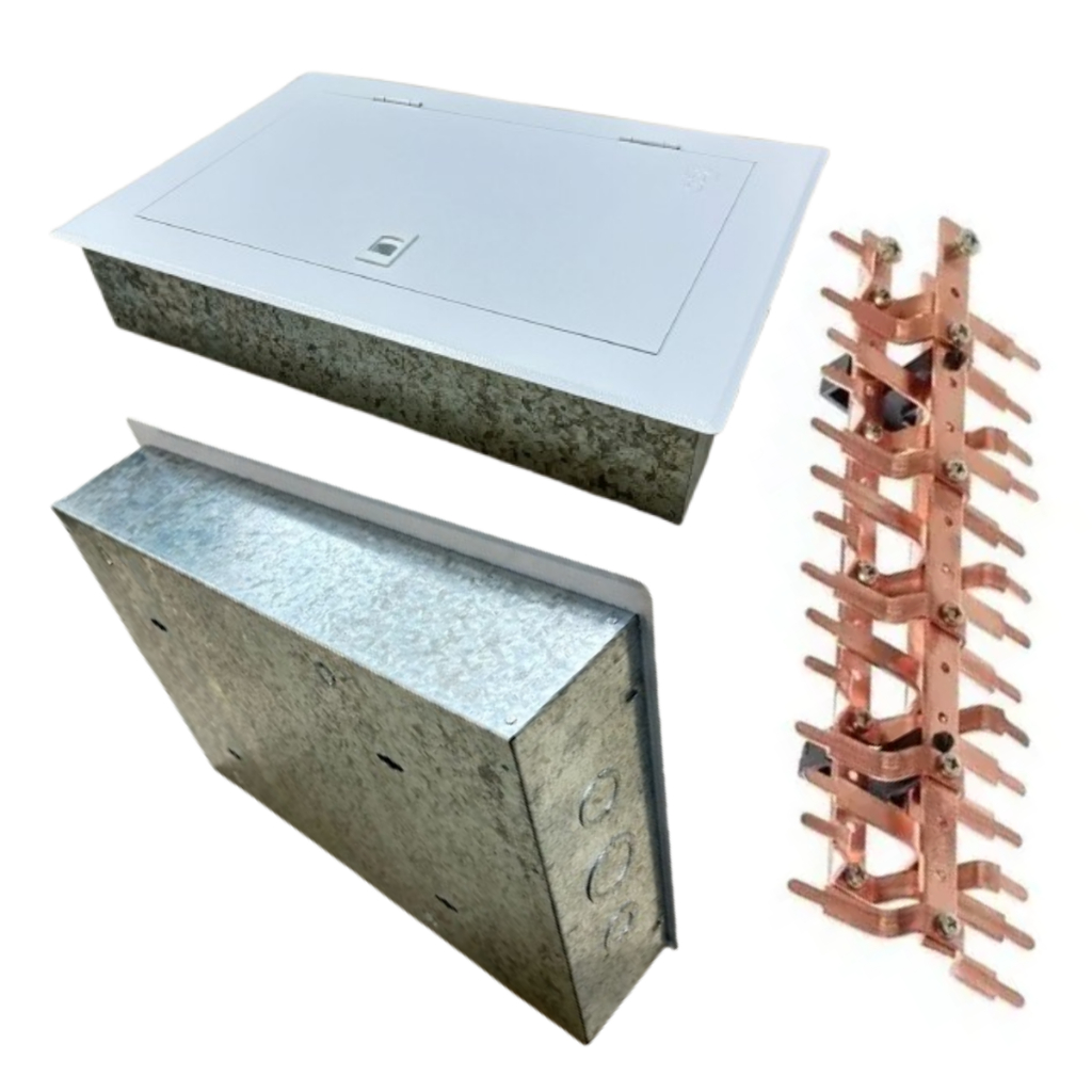 Quadro Distribuição Embutir + KIT barramento Trifásico p/34 DIN 100a Opção